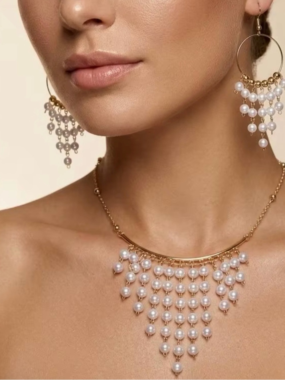 Kohl's Gold-Tone Necklace with White Pearl Fringe